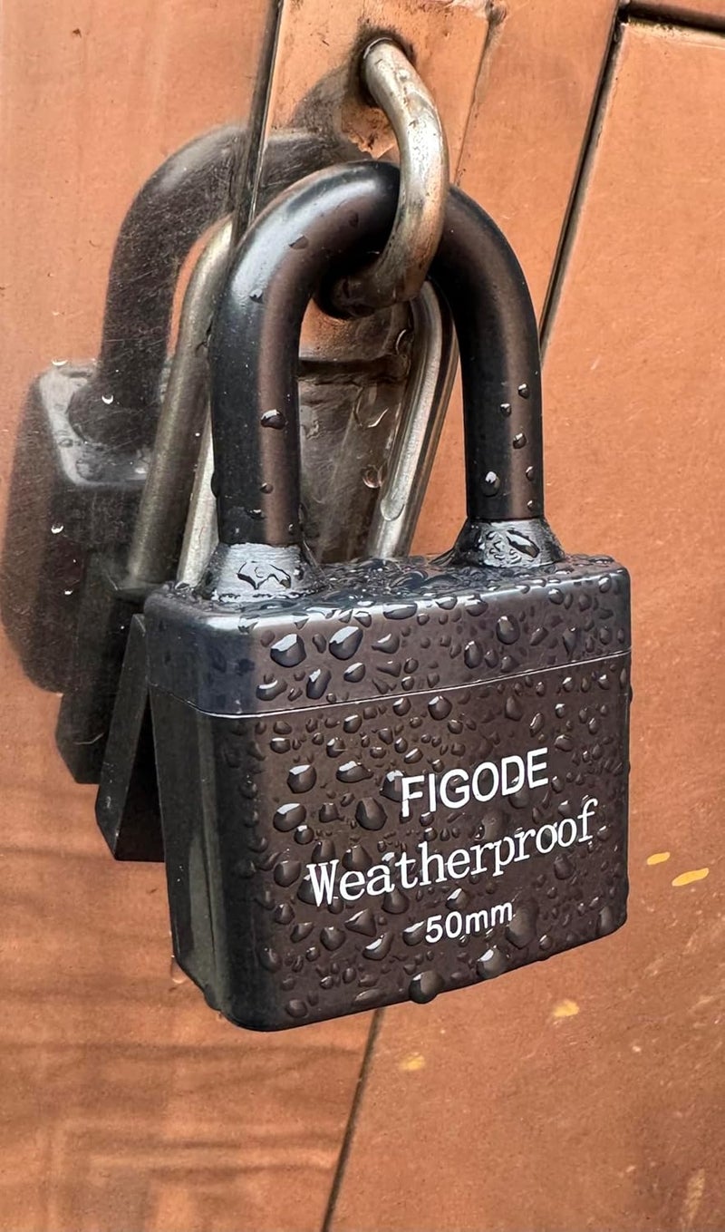 FIGODE ® Outdoor Waterproof Padlocks, Covered Heavy Duty Laminated Steel Locks, Large Sturdy Locks, 2.2 in. Wide, 4 Locks Same Key, Long Padlocks - Image 4